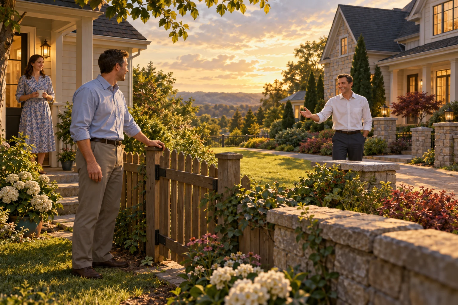 A neighbour chooses a warm greeting rather than resentful comparison.